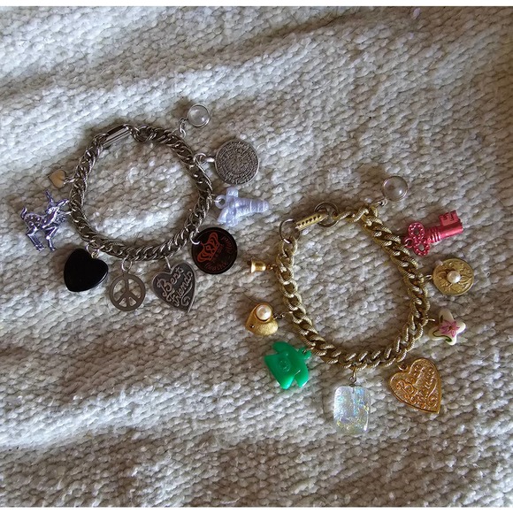 Opposites Attract Friendship Charm Bracelet Set Upcycled Vintage Charms/Chain - Picture 1 of 10